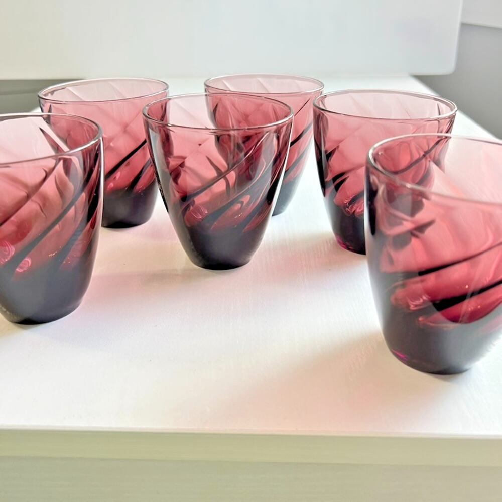Vintage Hazel-Atlas Moroccan Amethyst 4 Oz Swirl Tumblers Set of 6 Purple MCM US